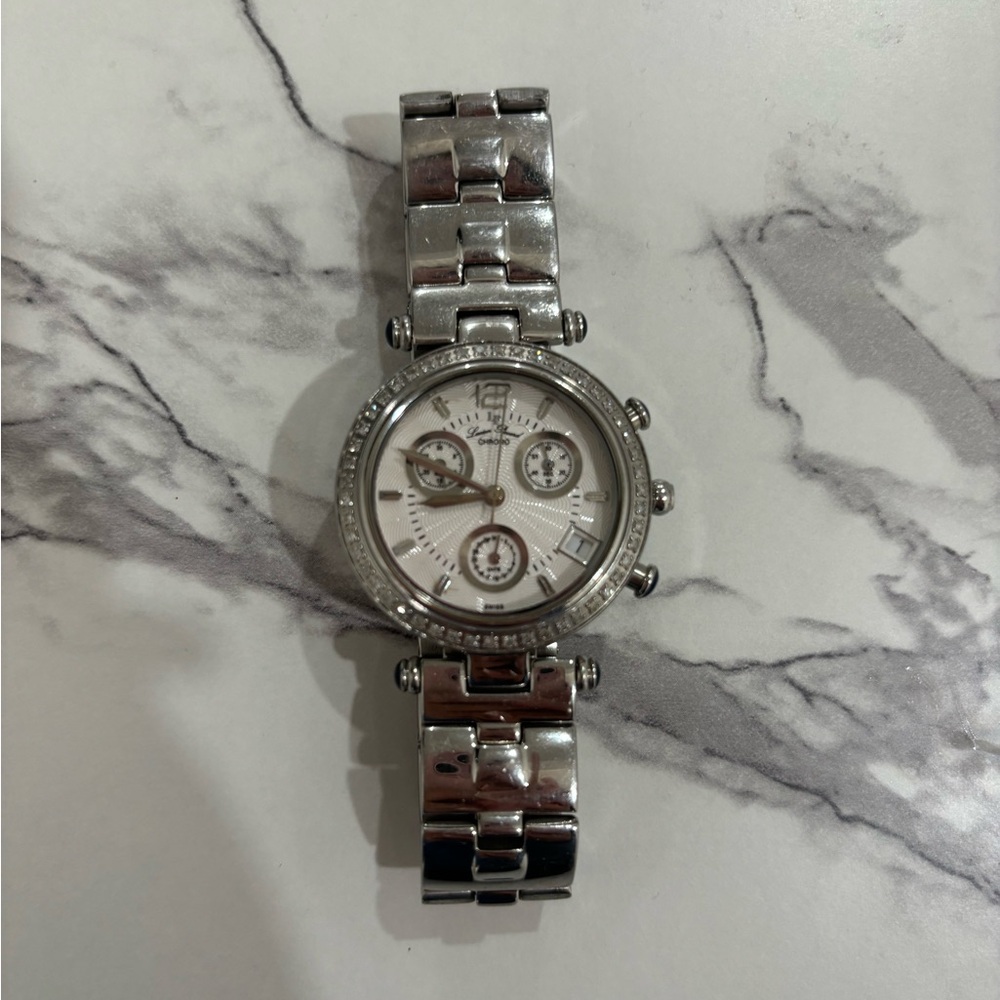 Lucien Piccard Watch Stainless Steel Chronograph Diamond Bezel Crystal 27057WHD